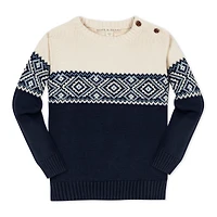 Hope & Henry Baby Boys Long Sleeve Intarsia Crew Neck Pullover Sweater with Buttons