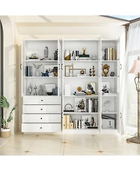 Famapy 13-Shelf Bookcase with Glass Doors, 4-Drawers, Adjustable Shelves