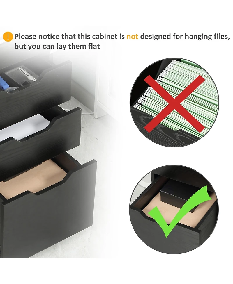 Homcom 3 Drawer File Cabinet Storage Organizer W/ Caster Wheels,