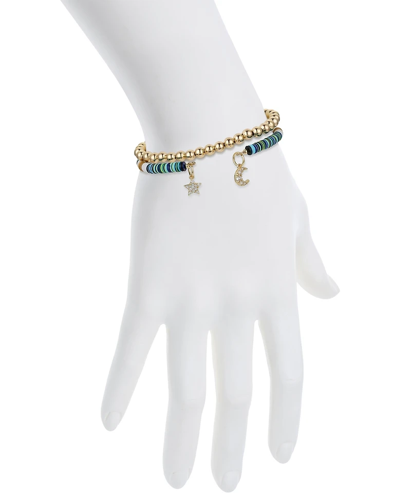 Unwritten Multi Color Disk Bead Moon and Star and Stretch Bracelet Set