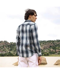 Men's Navy Blue & Ivory White Ombre Buffalo Check Shirt