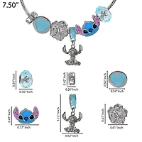 Disney Stitch Fashion 7" Charm Bracelet with Blue and Silver Tone Enamel Beads