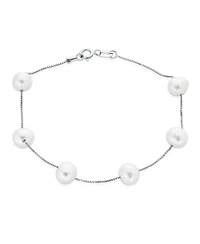 Bling Jewelry Tin Cup White Freshwater Cultured 7mm Pearl Chain Station Pearls Bracelet .925 Sterling Silver