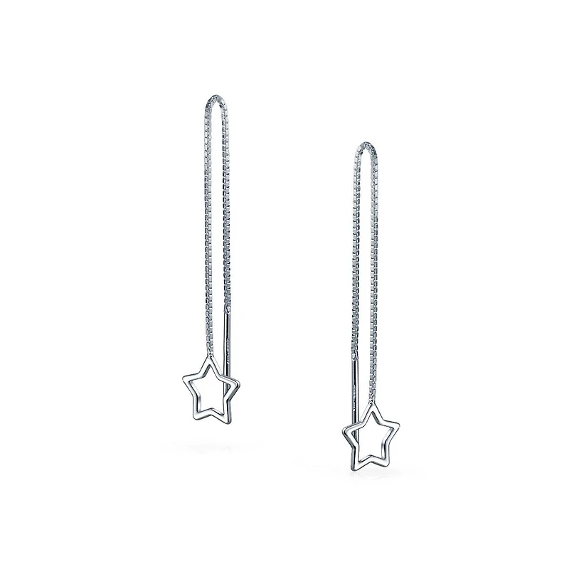 Bling Jewelry Celestial Open Star Linear Long Chain Threader Earrings .925 Sterling Silver U Stabilizer Hook