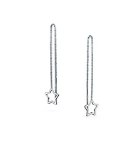 Bling Jewelry Celestial Open Star Linear Long Chain Threader Earrings .925 Sterling Silver U Stabilizer Hook