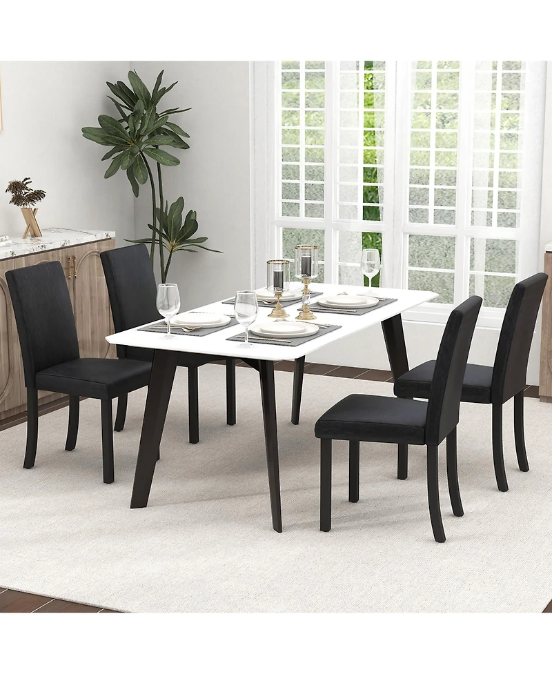 Gymax Dining Chair Set of 4 w/ Acacia Wood Frame & Rubber Wood Legs Padded Backrest Brown