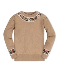 Hope & Henry Baby Girls Long Sleeve Intarsia Trim Crew Neck Sweater