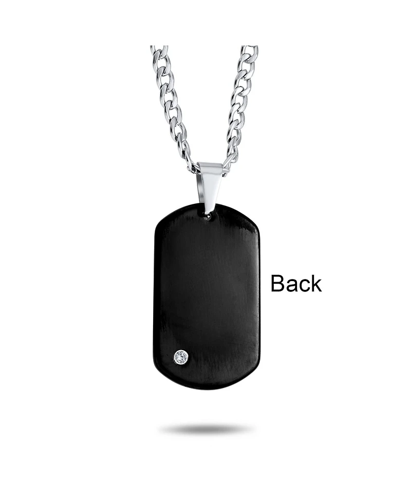 Bling Jewelry Simple Basic Black Dog Tag Pendant Necklace Cz Accent Stainless Steel 24 Inch Chain