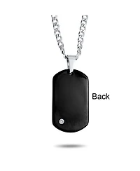 Bling Jewelry Simple Basic Black Dog Tag Pendant Necklace Cz Accent Stainless Steel 24 Inch Chain