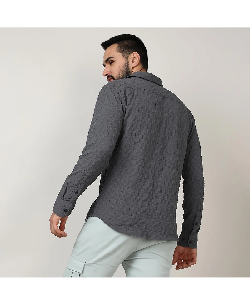 Men's Charcoal Grey Embossed Geometric Shirt