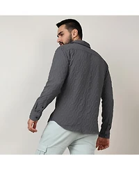 Men's Charcoal Grey Embossed Geometric Shirt