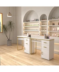 Slickblue Fch White Iron Pipe Computer Desk with 2 Drawers and 1 Door, Versatile for Multiple Scenes