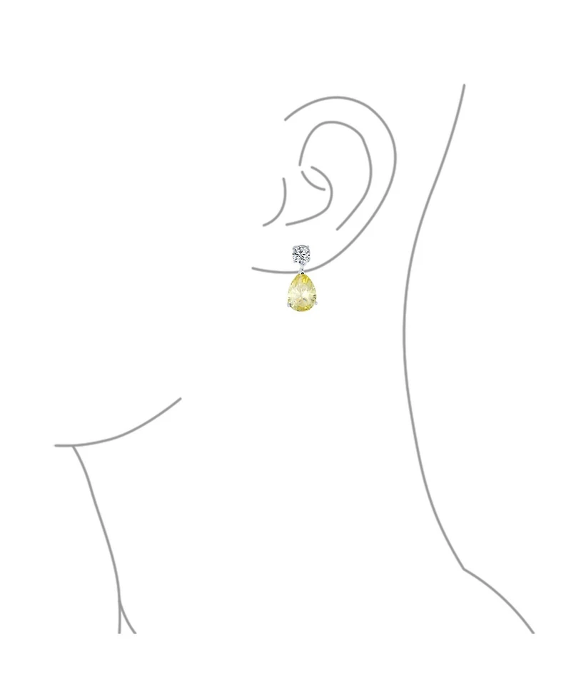Bling Jewelry Traditional Classic Cubic Zirconia Canary Yellow 5CTW Solitaire Drop Pear Shaped Teardrops Dangle Earrings Prom .925 Sterling Silver