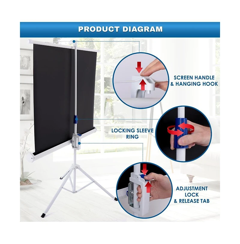 Pyle Tripod Stand Projector Screen, 40-Inch