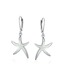 Bling Jewelry Nautical Aquatic Tropical Beach Vacation Iridescent Created Opal Inlay Starfish Dangle Drop Lever back Earrings Sterling Silver