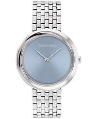 Calvin Klein Women Twisted Bezel Silver Stainless Steel Bracelet Watch 34mm