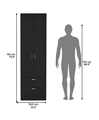 Vicco Armoire Wardrove 76" H, Hanging Rod, 2 Drawers, 1 Shelf