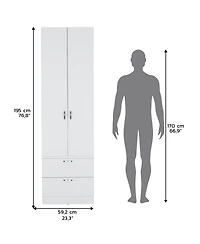 Vicco Armoire Wardrove 76" H, Hanging Rod, 2 Drawers, 1 Shelf