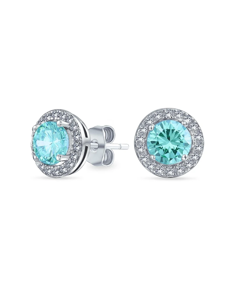 Bling Jewelry Colorful Cz Halo Solitaire Stud Earrings Rose Gold Sterling Silver