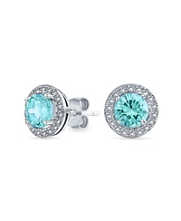 Bling Jewelry Colorful Cz Halo Solitaire Stud Earrings Rose Gold Sterling Silver