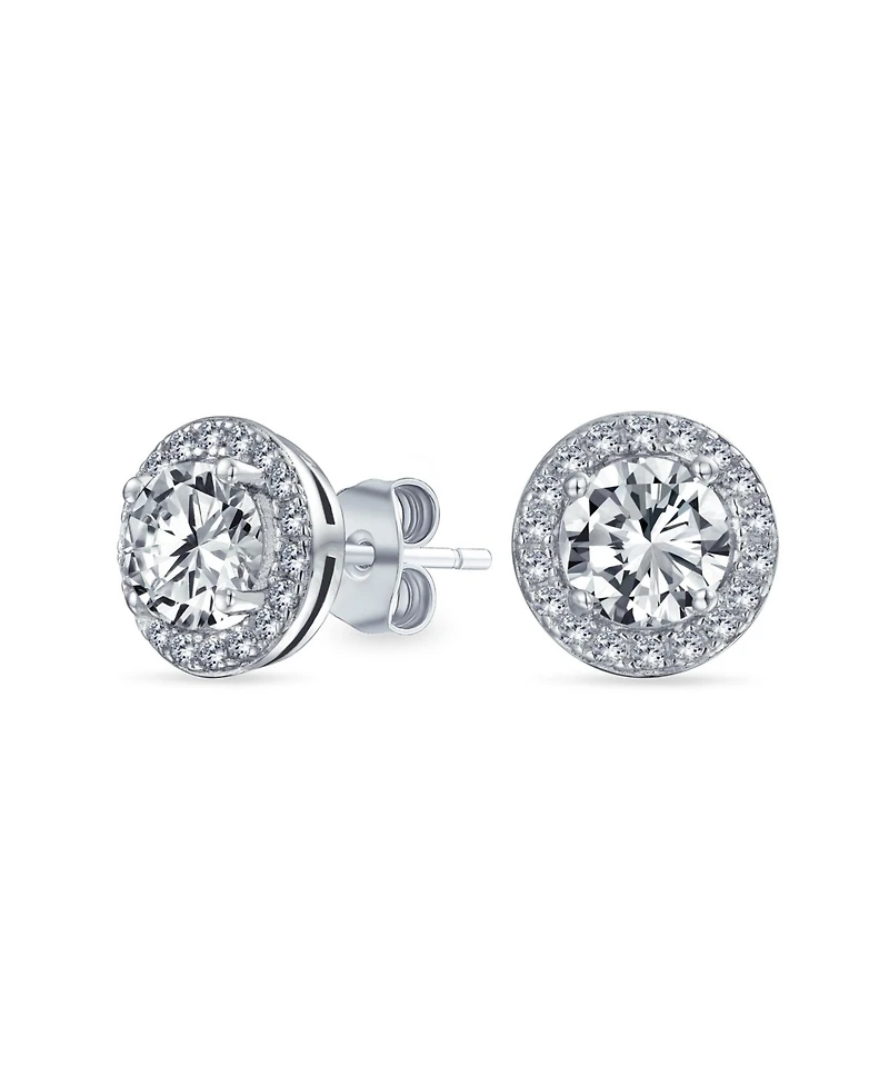 Bling Jewelry Pink Blue Green Purple 1CT Cubic Zirconia Round Circle Halo Solitaire Stud Earrings Rose Gold .925 Sterling Silver
