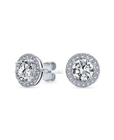 Bling Jewelry Pink Blue Green Purple 1CT Cubic Zirconia Round Circle Halo Solitaire Stud Earrings Rose Gold .925 Sterling Silver