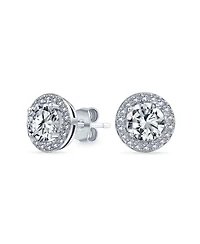 Bling Jewelry Pink Blue Green Purple 1CT Cubic Zirconia Round Circle Halo Solitaire Stud Earrings Rose Gold .925 Sterling Silver