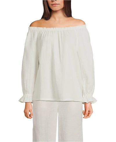 Lands' End Women's 3/4 Sleeve Gauze On or Off the Shoulder Blouse