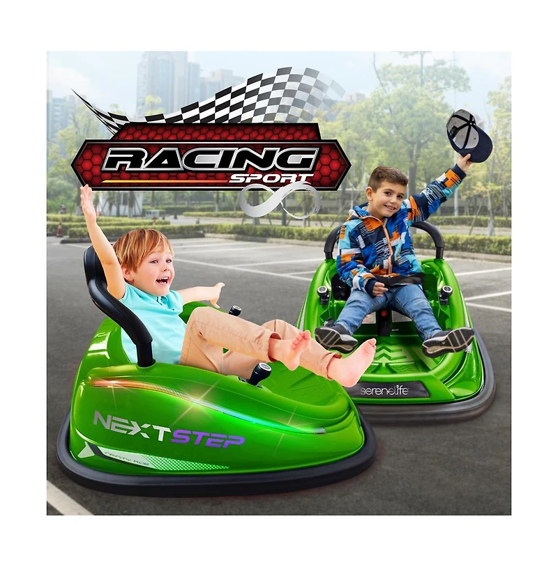 SereneLife 360° Spinning Kids Bumper Car with Remote Control, Led Lights, and 2 Driving Modes (Pink)