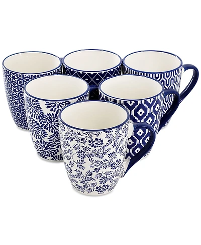 Elama Stoneware Assorted Mugs, Set of 6