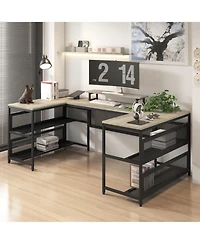 Slickblue U-Shaped Desk with Shelves and Led Lights – Modern and Functional Workspace