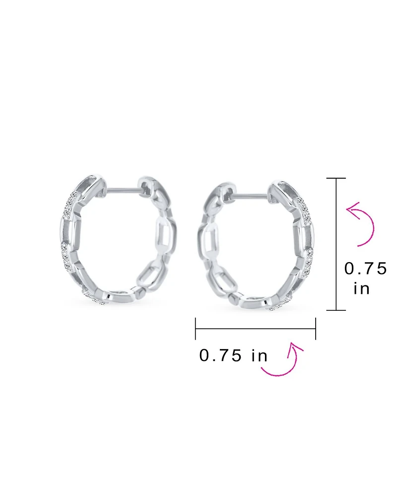 Bling Jewelry Elegant Round Paper Clip Link Open Pave Cz Accent Chain Link Hoop Earrings Of Cubic Zirconia .925 Sterling Silver .75 Inch