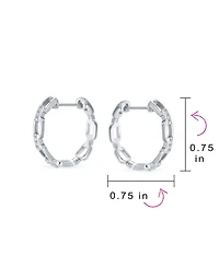 Bling Jewelry Elegant Round Paper Clip Link Open Pave Cz Accent Chain Link Hoop Earrings Of Cubic Zirconia .925 Sterling Silver .75 Inch