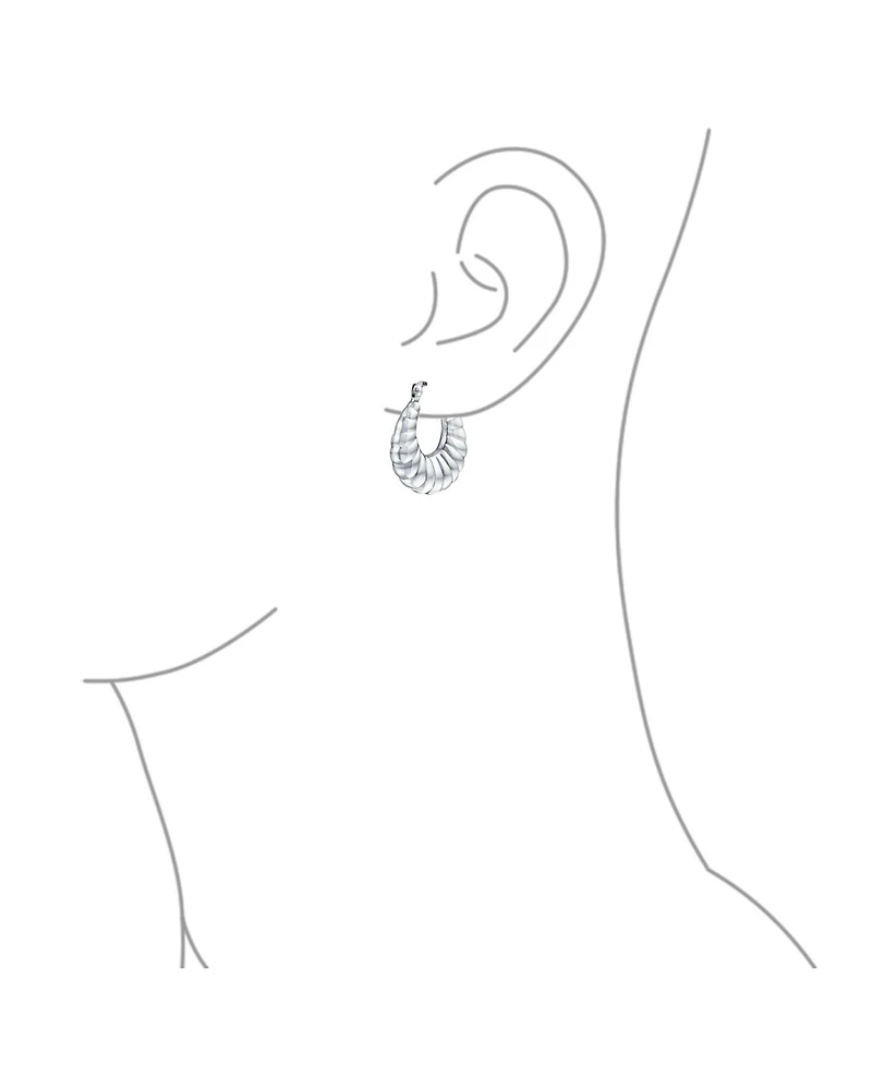 Bling Jewelry Lightweight Slender Hollow Puff Ribbed Scalloped Style Oval Tube Hoop Earrings .925 Sterling Silver 1 Inch