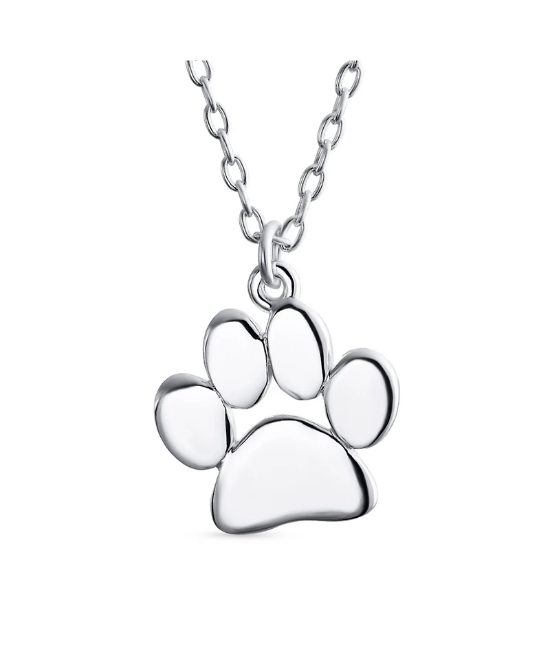 Bling Jewelry Animal Dog Cat Paw Print Pendant Necklace & Stud Earrings Set Sterling Silver