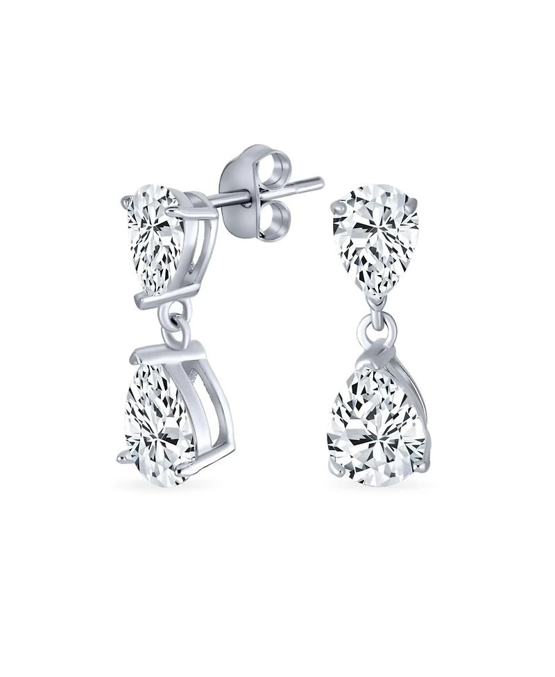 Bling Jewelry Elegant Classic Simple 5CT Cubic Zirconia Clear Double Teardrop Pear Shaped Solitaire Cz Dangle Earrings Prom .925 Sterling Silver 8MM S