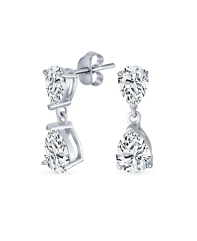 Bling Jewelry Elegant Classic Simple 5CT Cubic Zirconia Clear Double Teardrop Pear Shaped Solitaire Cz Dangle Earrings Prom .925 Sterling Silver 8MM S