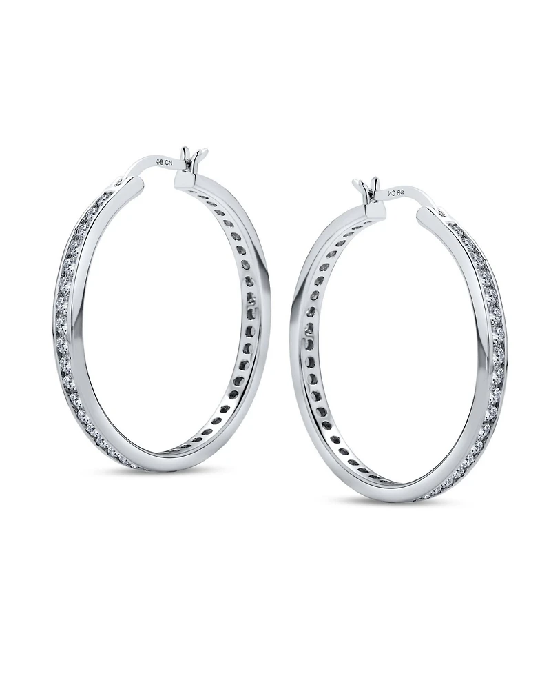 Bling Jewelry Cubic Zirconia Pave Cz Large Statement Big Hoops Earring 14K Yellow Gold Plated .925 Sterling Silver 1.5 Inch Diameter