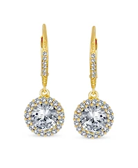 Bling Jewelry 3.5CT Round Solitaire Halo Cz Lever back Drop Earrings Prom Party Cubic Zirconia 14K Gold Plated Sterling Silver