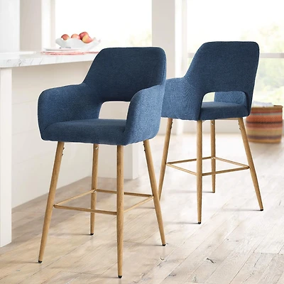 Linen Armrest Counter Height Stools Set of 2 with Back for Kitchen Island-Maison Boucle