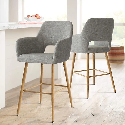 Linen Armrest Counter Height Stools Set of 2 with Back for Kitchen Island-Maison Boucle