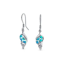 Bling Jewelry Blue Opal Inlay Sea Shell Dangle Earrings in Sterling Silver