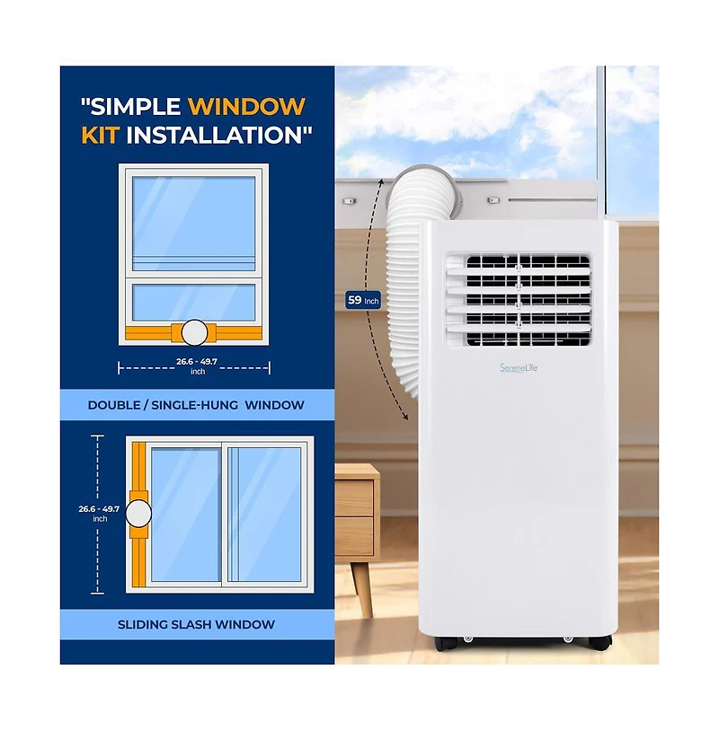 SereneLife Portable Air Conditioner, 8,000 Btu, Built-in Dehumidifier & Fan