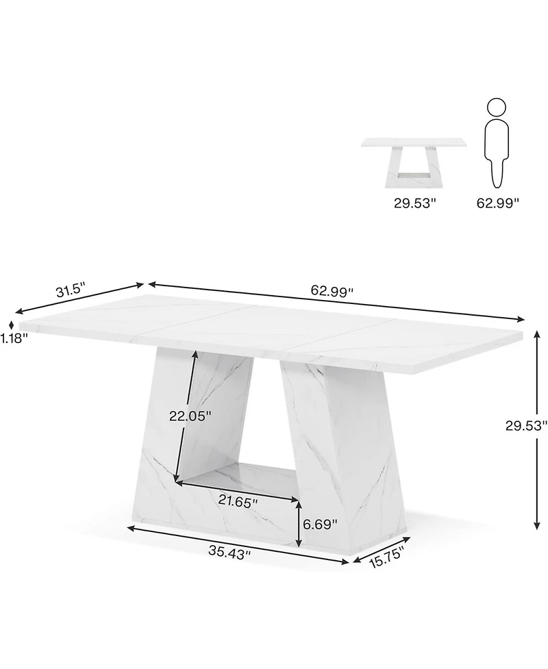 Tribesigns Dining Table for 4 to 6 People, 63" Rectangular Dining Room Table, Modern Wooden Faux Marble Dinner Table with Sturdy Base for Kitchen
