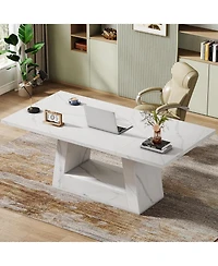 Tribesigns Modern Computer Desk, 63-Inch Large Office Simple Style Executive Desk Study Table with Sturdy Base, Wooden Faux Marble Writing