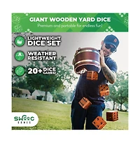Swooc Games - Yardzee, Farkle, & 20+ Games | Giant Yard Dice Set (All Weather) with Wooden Bucket, 5 Big Laminated Scorecards & Marker