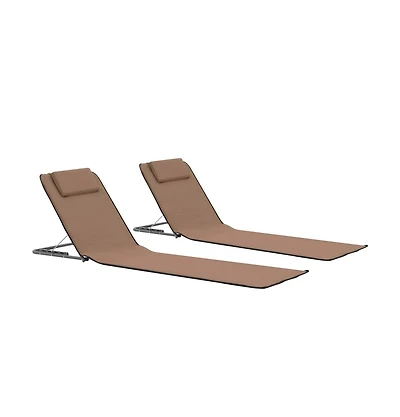 vidaXL Folding Beach Mats 2 pcs Steel and Fabric Brown