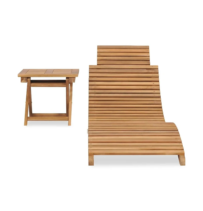 vidaXL Folding Sun Lounger with Table Solid Teak Wood