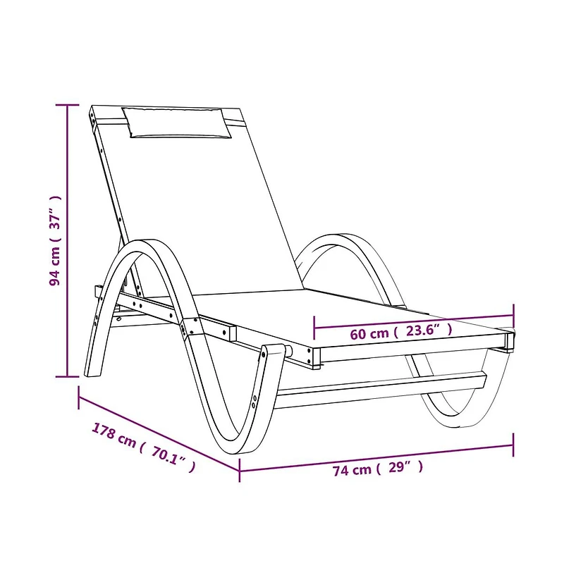 vidaXL Sun Lounger with Pillow Gray Textilene and Solid Wood Poplar