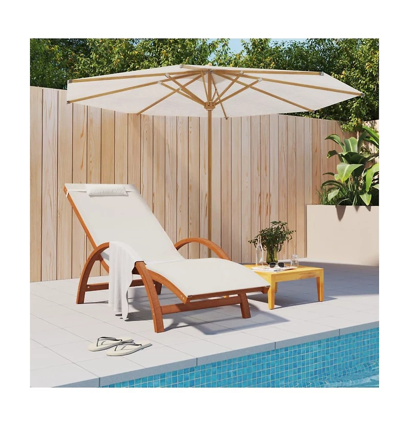 vidaXL Sun Lounger with Pillow White Textilene and Solid Wood Poplar